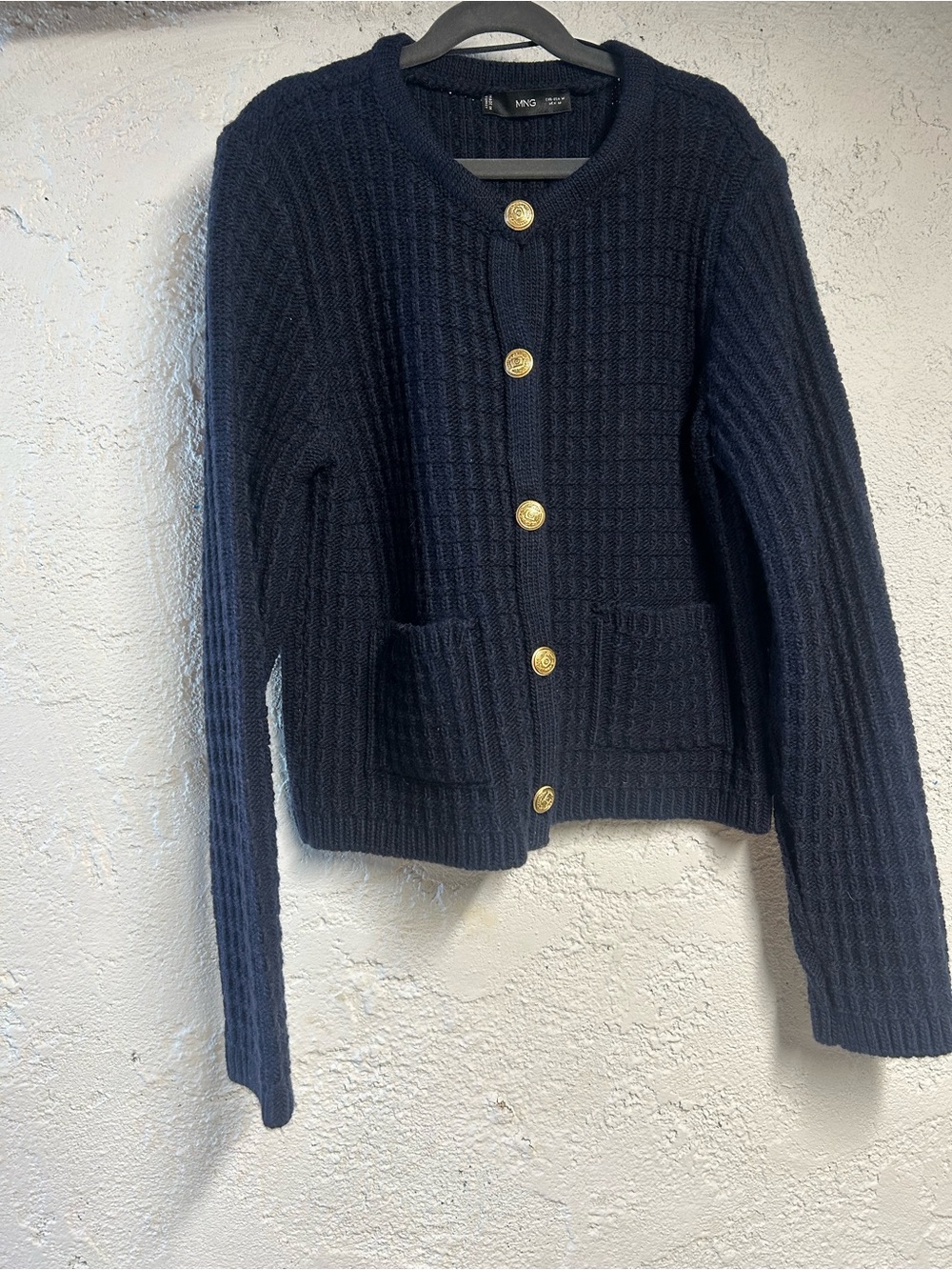 Mango Navy Knit Cardigan with Gold Buttons